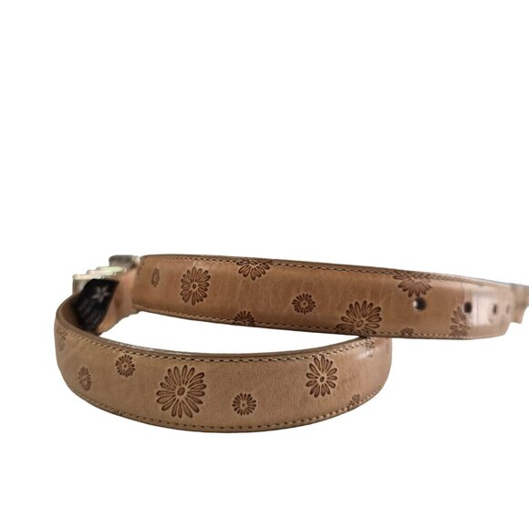 Brighton Floral Embossed Leather Belt With Silver-Tone Accents & Charms Size M - Picture 6 of 9